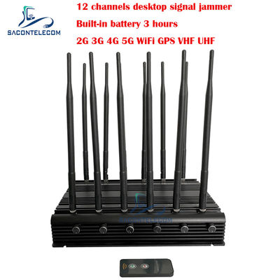 เครื่องยับยับสัญญาณโทรศัพท์มือถือ Desktop 34w 2G 3G 4G 5G GPSL1 L2 L5 WiFi VHF UHF 12 แอนเทนนา