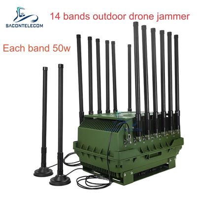 14 ช่อง 700W แรงสูง Anti Drone Jammer ด้วยระยะการยับยั้ง 2 กิโลเมตร สําหรับความปลอดภัยภายนอก