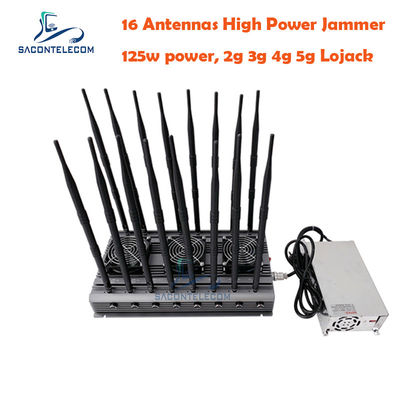 16 แอนเทนนา 125W พลังงาน 40m รัศมี Desktop Wi-Fi Signal Jammer สําหรับบล็อคคลื่นหลายสาย