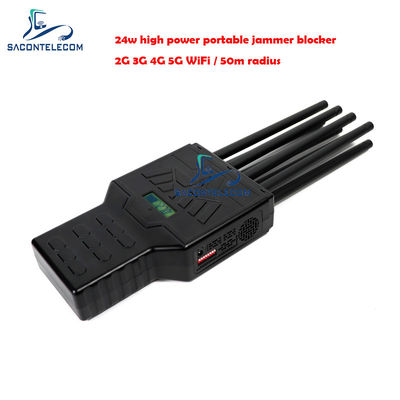 เครื่องรบกวนสัญญาณและบล็อกเกอร์โทรศัพท์มือถือแบบพกพา ระยะไกล 50 เมตร 8 เสาอากาศ สำหรับ 2G 3G 4G 5G GPS