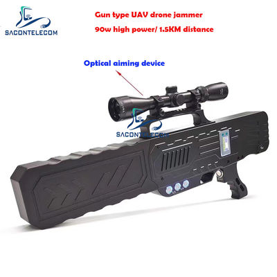 เครื่องยับยั้งปืนแอนติโดรนมือถือ 2.4G 5.8G GPS 90w พลังงาน ระยะทาง 2KM