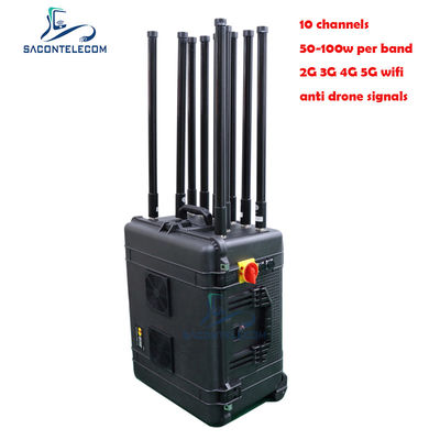 เครื่องรบกวนระเบิดกำลังสูง 500W แบบสะพายหลัง พร้อมเสาอากาศ 10 ต้น และระยะ 300 เมตร สำหรับการป้องกันขบวนรถ