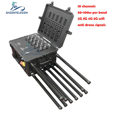 เครื่องรบกวนระเบิดกำลังสูง 500W แบบสะพายหลัง พร้อมเสาอากาศ 10 ต้น และระยะ 300 เมตร สำหรับการป้องกันขบวนรถ