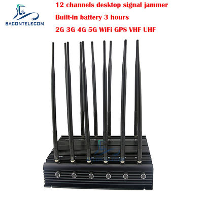 เครื่องยับยับสัญญาณโทรศัพท์มือถือ Desktop 34w 2G 3G 4G 5G GPSL1 L2 L5 WiFi VHF UHF 12 แอนเทนนา