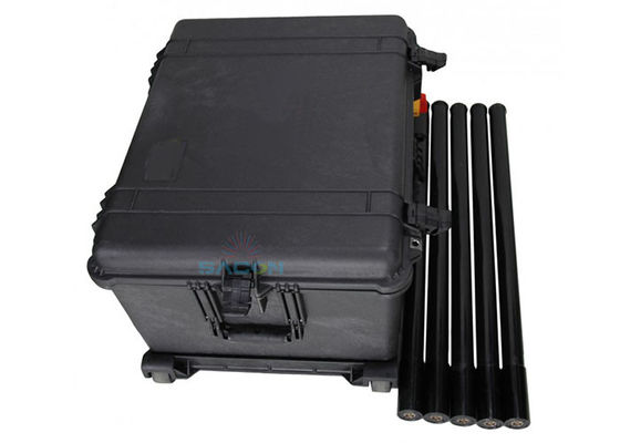 ระยะทาง 200m 150W พลังงาน 5 แบนด์ แมนแพ็คพอร์ตเบอร์ RF Jammer สําหรับกําลังรักษาความปลอดภัย