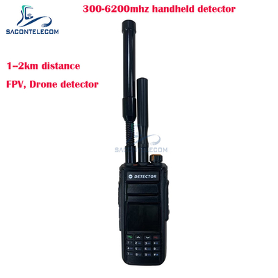 2Km Fpv เครื่องตรวจจับ Drone มือถือ 300-6200mhz 2 แอนเทนน่า เครื่องตรวจจับสัญญาณต่อต้าน Drone
