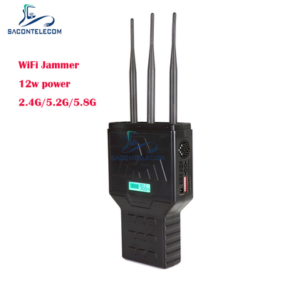 เครื่องรบกวนสัญญาณโทรศัพท์มือถือแบบพกพา 12W WiFi Bluetooth 2.4G 5.2G 5.8G พร้อมระยะ 50 เมตร