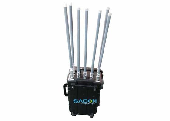350W 7 ช่อง Manpack Jammer ด้วยแอนเทนนาไฟเบอร์กล๊าส สําหรับ 3G 4G GPS สัญญาณบล็อก