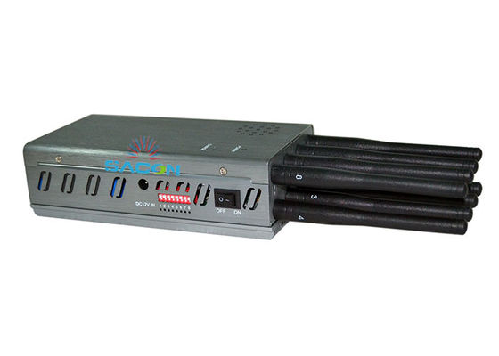 เครื่องรบกวนสัญญาณแบบมือถือ 8 วัตต์ ระยะ 30 เมตร พร้อมเสาอากาศ 8 ต้น สำหรับบล็อกสัญญาณโทรศัพท์มือถือ