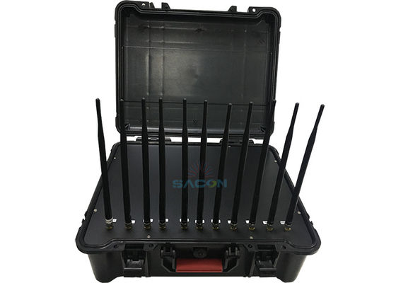 เครื่องรบกวนสัญญาณแบบมือถือกำลังสูง 55W พร้อม 11 ช่องสัญญาณและแบตเตอรี่ในตัวสำหรับการบล็อกสัญญาณอย่างปลอดภัย