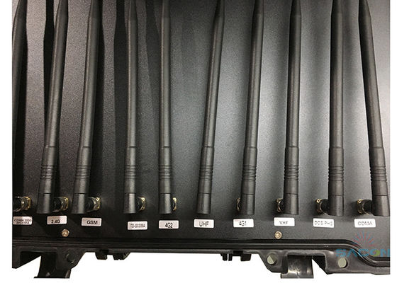 เครื่องรบกวนสัญญาณแบบมือถือกำลังสูง 55W พร้อม 11 ช่องสัญญาณและแบตเตอรี่ในตัวสำหรับการบล็อกสัญญาณอย่างปลอดภัย