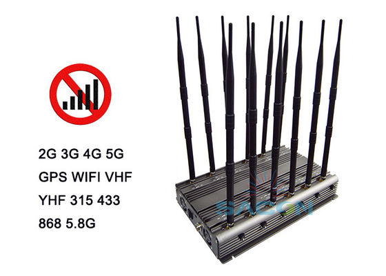 เครื่องรบกวนสัญญาณ 5G กำลังไฟ 80W พร้อมเสาอากาศ 12 ต้น และรีโมทคอนโทรลอินฟราเรดสำหรับบล็อกสัญญาณโทรศัพท์มือถือ