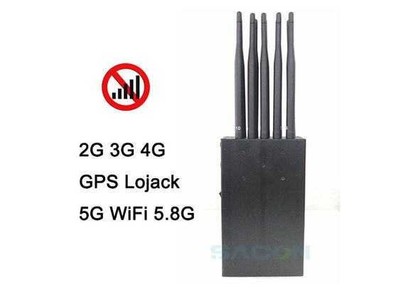 เครื่องรบกวนสัญญาณ 5G แบบพกพาพร้อมเสาอากาศ 10 ต้น ระยะ 15 เมตร และแบตเตอรี่ 8000mAh