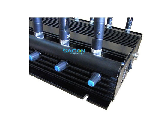 เครื่องรบกวนสัญญาณไร้สาย 30W 12 ช่อง พร้อมดีไซน์อะแดปเตอร์ในรถยนต์ สำหรับการบล็อกโทรศัพท์มือถือในเรือนจำ