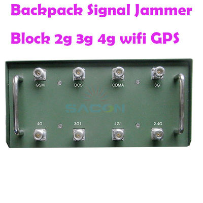 120W Output Power Backpack Signal Jammer พร้อมแอนเทนน่า 8 ตัว และระยะทาง 100m สําหรับ 2G 3G 4G 5G VHF UHF WiFi GPS Blocking