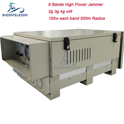 600W 6 แบนด์ Outdoor Prison Signal Jammer พร้อมรังสีจม 50-600m สําหรับ 2G 3G 4G 5G WiFi GPS
