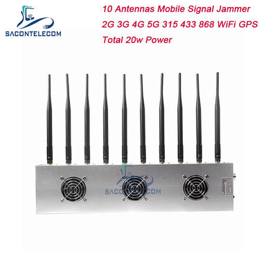 10 ช่องทาง 3 แฟนเย็น เครื่องยับยั้งสัญญาณไร้สาย 5G GPS WiFi VHF UHF