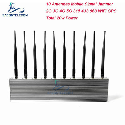 เครื่องรบกวนสัญญาณไร้สาย 10 ช่อง 24 ชั่วโมง ทำงาน 3 พัดลมระบายความร้อน สำหรับ 5G GPS WiFi VHF UHF