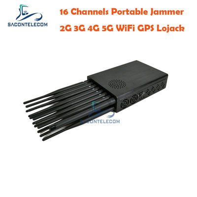 พลังงานออก 16W แบตเตอรี่ 12000mAh 20m Range Signal Jammer โทรศัพท์มือถือบล็อกเกอร์ GPS Jammer