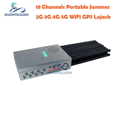อัตราการทํางานสูง 18 แอนเทนนา 5G Jammer ระยะทาง 20m และแบตเตอรี่ 7.4V สําหรับปิดสัญญาณโทรศัพท์มือถือ