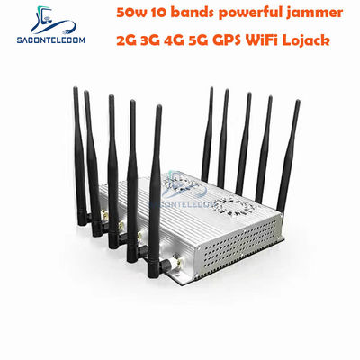 เครื่องยับยับสัญญาณโต๊ะทํางานพลังงานสูง 50W พร้อมแอนเทนนา 10 เครื่อง และแฟนเย็น 2 เครื่อง สําหรับ GSM DCS 3G 4G 5G