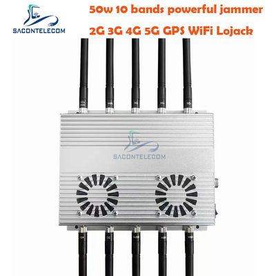 เครื่องยับยับสัญญาณโต๊ะทํางานพลังงานสูง 50W พร้อมแอนเทนนา 10 เครื่อง และแฟนเย็น 2 เครื่อง สําหรับ GSM DCS 3G 4G 5G