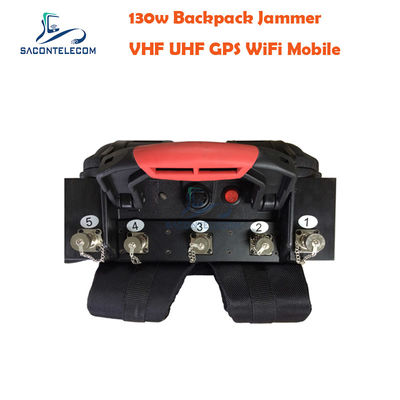 เครื่องรบกวนสัญญาณแบบสะพายหลัง VHF UHF 5 ช่อง ระยะ 120 เมตร พร้อมแบตเตอรี่ในตัวสำหรับปิดกั้นสัญญาณแบบพกพา