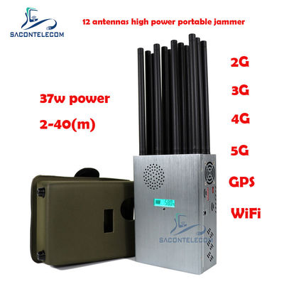 เครื่องยับยับสัญญาณพกพาขนาดสูง 37W พร้อมแอนเทนน่า 12 เครื่องสําหรับการกั้น 2G 3G 4G 5G