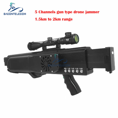 UAV Gun Drone Signal Jammer Blocker 5 แบนด์ ระยะทาง 1.5 กิโลเมตร ความแรงสูง 130w