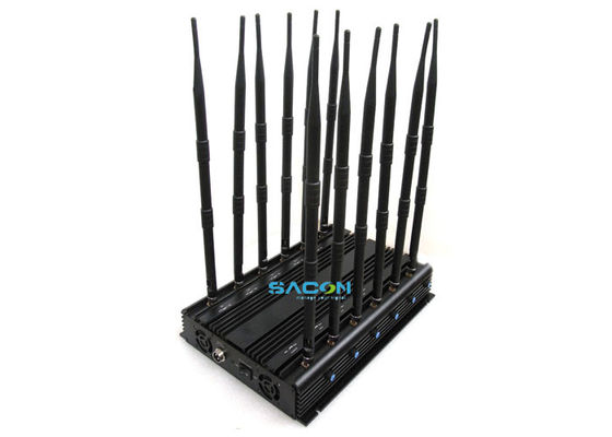 เครื่องรบกวนสัญญาณไร้สาย 30W 12 ช่อง พร้อมดีไซน์อะแดปเตอร์ในรถยนต์ สำหรับการบล็อกโทรศัพท์มือถือในเรือนจำ