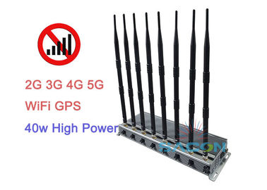 เครื่องยับยั้งสัญญาณ 5G พลังงานสูง 40w 2G 3G 4G 8 แอนเทนนา ระยะทาง 80 เมตร