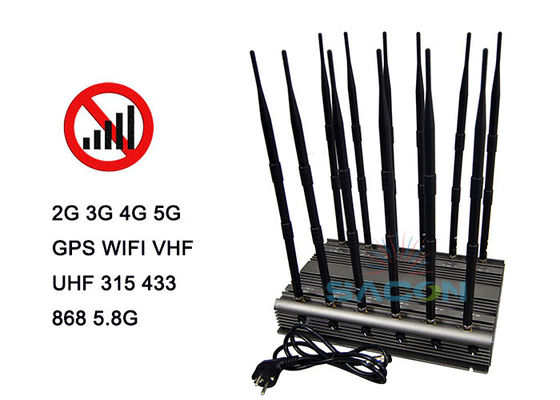 เครื่องรบกวนสัญญาณ 5G กำลังไฟ 80W พร้อมเสาอากาศ 12 ต้น และรีโมทคอนโทรลอินฟราเรดสำหรับบล็อกสัญญาณโทรศัพท์มือถือ