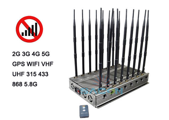 เครื่องรบกวนสัญญาณ 5G กำลัง 100W ระยะ 80 เมตร ตัวบล็อกโทรศัพท์มือถือ 16 แบนด์ สำหรับการรบกวนหลายความถี่