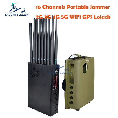 พลังงานออก 16W แบตเตอรี่ 12000mAh 20m Range Signal Jammer โทรศัพท์มือถือบล็อกเกอร์ GPS Jammer