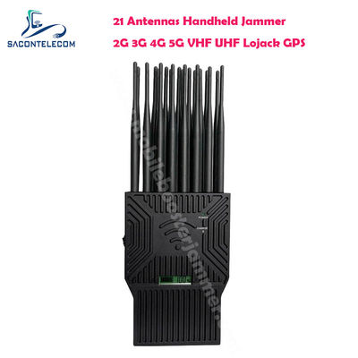 พลังงานออก 21W เครื่องยับยั้งสัญญาณพกพาที่มี 21 อันเทนนาสําหรับ 5G Lojack UHF VHF GPS WiFi Blocking